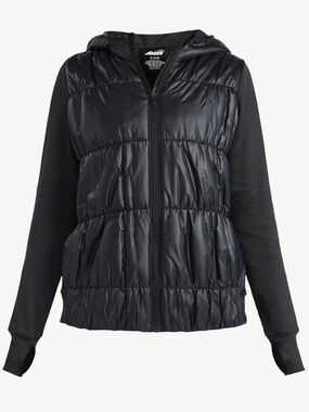 NWT Avia Black Quilted Hooded Puffer Jacket Black Large